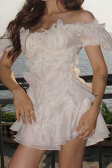 Puff Sleeve Ruffle Mini White Dress