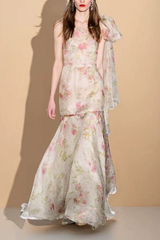 Pink Floral One-Shoulder Maxi Dress with Sash