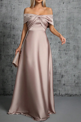 Pink Satin Off Shoulder Twist Dress