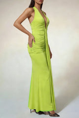Ruched Maxi Dress In Neon Yellow