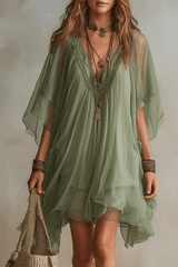 Green Boho Mini Dress