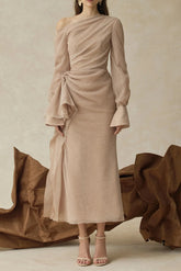 BriLong Sleeve Maxi Dress in Beige