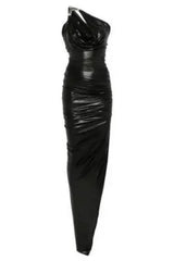 One-Shoulder Sleeveless Ruched Bodycon Maxi Dress in Black