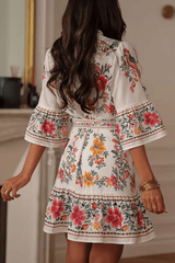 Border Print Floral Boho Mini Dress