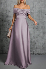Purple Satin Off Shoulder Twist Dress