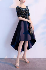 Navy Sequin High-Low Midi Dress