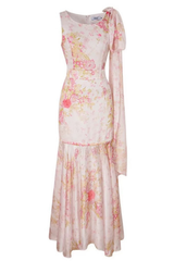 Pink Floral One-Shoulder Maxi Dress with Sash
