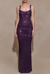 Mesh Back Maxi Dress - Purple