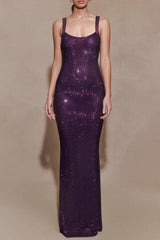 Mesh Back Maxi Dress - Purple