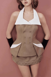 Halter Neck Contrast Collar Two Piece Set Mini Dress