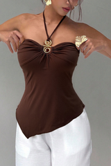 Gold Spiral Metal Trim Milk Silk Slim Crop Top