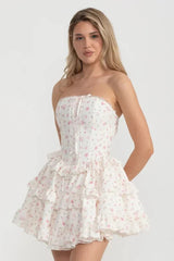 Ruffle Printed Mini Dress in Pink