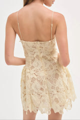 Lace Hollow Sleeveless Mini Dress in Yellow