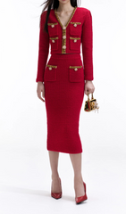Red Knit Midi Skirt