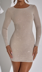 Sequin Long Sleeve Mini Dress In Nude