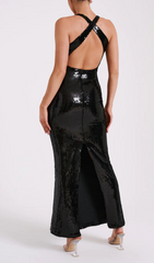 Rose Sequin Maxi Dress in Black