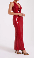 Rose Sequin Maxi Dress In Red
