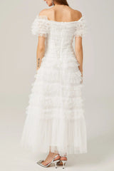 Ruffled Midi Dress in White
