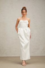 Satin Maxi Dress in White