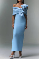 Blue One-Shoulder Bandage Satin Maxi Dress