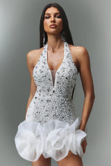 Sleeveless V-neck Diamond Flowers Mini Dress
