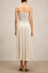 Beige Off-Shoulder Sleeveless Sequin Jersey Maxi Dress