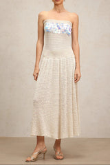 Beige Off-Shoulder Sleeveless Sequin Jersey Maxi Dress