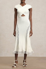 Sleeveless Lace Hollow Out Bandage Midi Dress