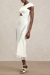 Sleeveless Lace Hollow Out Bandage Midi Dress