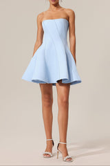 Off-Shoulder Sleeveless Mini Dress in Blue