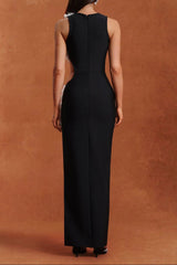 Black Sleeveless Hollow Out Flowers Bandage Maxi Dress