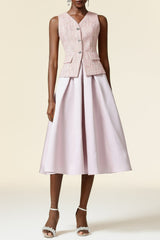 Pink V-Neck Sleeveless Top & Skirt Two-Piece Set