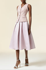 Pink V-Neck Sleeveless Top & Skirt Two-Piece Set