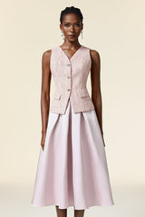 Pink V-Neck Sleeveless Top & Skirt Two-Piece Set