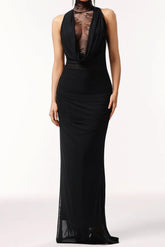Halter Sleeveless Lace Wrinkle Maxi Dress