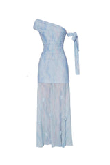 One-Shoulder Slim Maxi Dress in Blue