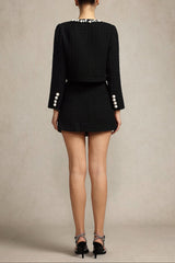 Black Grace Long Sleeves Top & Skirt Two-Piece Set