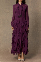 Purple Neck Ruffle Maxi Dress