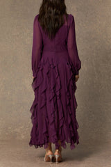 Purple Neck Ruffle Maxi Dress