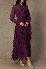 Purple Neck Ruffle Maxi Dress