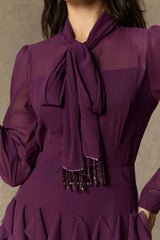 Purple Neck Ruffle Maxi Dress