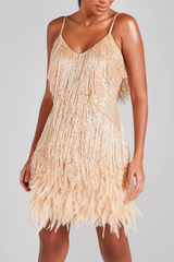 White Tassel Feather Mini Dresses