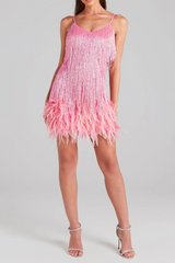 Pink Feather Mini Dress