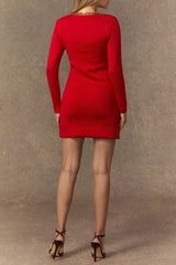 V-Neck Red Sequin Trim Knit Mini Dress