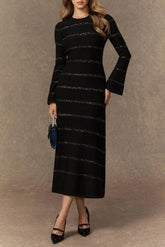 Black Sequin Embellished Knit Midi Dress