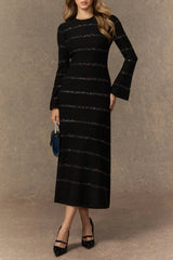 Black Sequin Embellished Knit Midi Dress