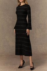 Black Sequin Embellished Knit Midi Dress