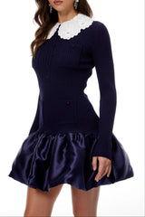 Navy Blue Satin Knit Mini Dress