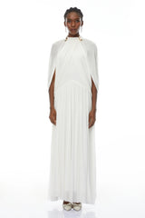 White Cape Sleeve Knit Maxi Dress