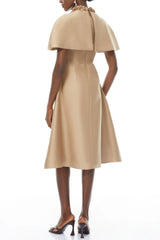 Cape Satin Midi Dress